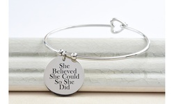 Pink Box Solid Stainless Steel Inspirational Heart Bangle