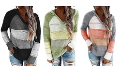 Womens Pullover Hoodie Sweaters Color Block Long Sleeve Lounge Hoodie Tops