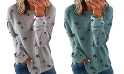 Women's Loose Long-Sleeved T-shirt Star Printed Tunic Tops