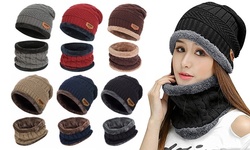 2-Pieces Winter Beanie Hat Scarf Set Thick Warm Knit Skull Cap for Men Women