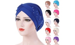 Women's Beaded Elastic Turban Hat Muslim Cancer Chemo Cap Hijab Head Wrap