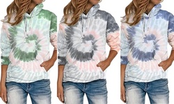Women's Loose-Fit Tie-Dye Printed Shirts Hooded Long-Sleeved Sweatshirts