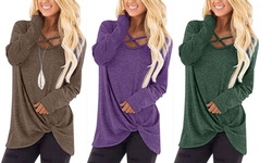Womens Soft Casual Tops Shirts Fashion Twist Knotted Long Sleeve T-shirt
