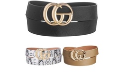 Women's Vegan Leather Belt with Gold Buckle