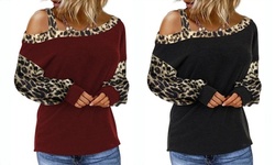 Women's Loose-Fit Cross-Collar Shirts Long-Sleeved Pullover Knit Sweatshirts