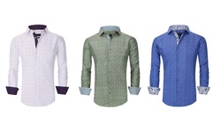 Azaro Uomo Men's Printed Party Fashion Long Sleeve Button Down Shirt