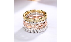 14K Gold Five-Piece Stack Pavé Band Set With Swarovski Crystals