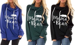 Women Autumn Street Long Sleeve Mama Bear Elbow Patch Hooded Fashion Tunic