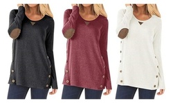 Womens Casual Long Sleeve Round Neck Pocket T Shirts Blouses Sweatshirts Tops