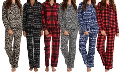 Blis Adult Womens Long Sleeve Fleece Button Down Pajama Pant Set