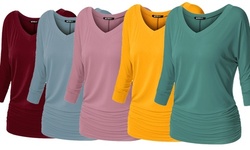 Doublju Women's V-Neck 3/4 Sleeve Drape Dolman Top