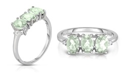 3.00 CTTW Genuine Green Amethyst Tri Stone Ring 