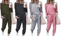 Women Casual Long Sleeve 2 Piece Outfit Long Pant Set Sweatsuits Tracksuits