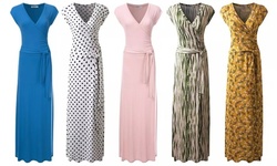 Doublju Women's Surplice V-Neck Maxi Wrap Dress with Plus Size