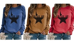 Women's Long Sleeve Star Letter Round Neck T Shirt Tunics