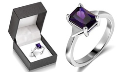 Created Amethyst Princess Cut Ring With Gift Box By MUIBLU Gems