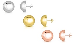 1 or 3 Pairs Italian Sterling Silver 10MM Half Ball Dome stud Earrings