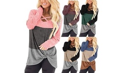 Women's Cross Sweatshirts Color Matching Cropped Long-Sleeved T-shirts Tunics