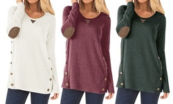 Women's Casual Long Sleeve Faux Suede Loose Tunic Button Blouses Shirt Tops