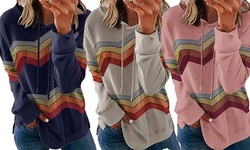Womens Casual Striped Printed Sweatshirts Long Sleeve Drawstring Pullover Tops
