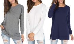 Women's Autumn Long Sleeve Side Split Loose Comfortable Tunic Tops