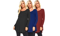 Isaac Liev Women's Flowy Long Sleeve Everyday Tunic Top (3-Pack)