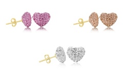 Crystal Puff Heart Studs w Solid 14 Karat Gold Post Made with Swarovski Elements