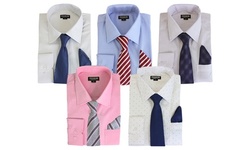 Men's Solid & Printed Dress Shirt With Assorted Matching Tie & Pocket Square