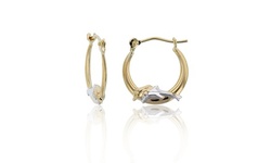 14K Two-Tone Gold 15x3mm Polished Double Dolphins Hoop Earring