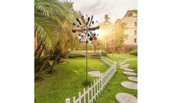 Wrought Iron Windmill Copper Leaf Blue Dots