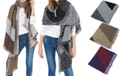 Oversized Plaid Blanket Scarf Long Cashmere Winter Wool Blend Scarves Warm Shawl