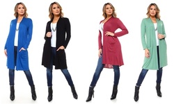 Isaac Liev Women's Extra Long Cardigan with Front Pockets