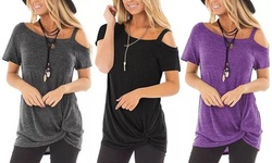 Leo Rosi Women's Alicia Twist-Front Cold Shoulder Top. Plus Sizes Available.