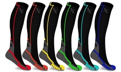 XTF Black w/ Stripe Graduated Knee High Compression Socks (6-Pairs)