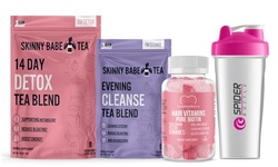 Skinny Babe Detox AM/PM Tea, Biotin Gummies and Shaker (4-Pack)
