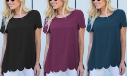 Reflection Women's Round Neck Scallop Blouse. Plus Sizes Included