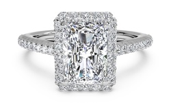 Halo Engagement Ring with Crystals in 18K White Gold