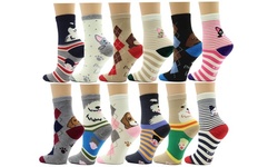 Frenchic Women's Cat & Dog Patterned Crew Socks (6/12 Pairs)
