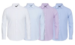 Verno Men's Slim Fit Wrinkle-Free Cotton Dress Shirts, Checkered or Grid Pattern
