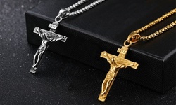Mens Stainless Steel Pendant Necklace Crucifix Cross
