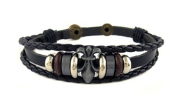 Mens Genuine Leather Fleur De Lis Bracelet
