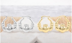 Polished Claddagh Hoop Earrings in Solid Sterling silver 
