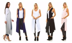 Isaac Liev Extra Long Lightweight Cardigan Vest with Pockets and Side Slits