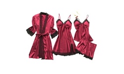 Women Silk Lace Lingerie Robe Dress Babydoll Sleepwear Nightdress Pajamas Set