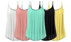 Doublju Women's Pleated Chiffon Layered Cami Tank Top with Plus Size