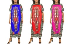 African Print Dashiki Ankle-Length Maxi Dress Kaftan for Women With Headwrap