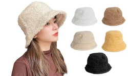 Outdoor Women Winter Bucket Hat Faux Fur Wool Warm Cloche Hats Fisherman Cap