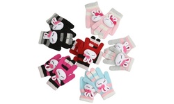 (6 Pack) Girls' Rabbit Print Faux Fur Cuff Gloves