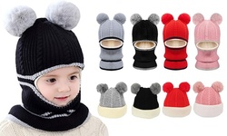 Toddler Kids Winter Warm Beanie Knit Hat Ear flap Hood Scarf Caps 