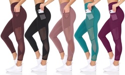 Women's High Waist Active 7/8 Leggings With Sheer Mesh And Pocket 
